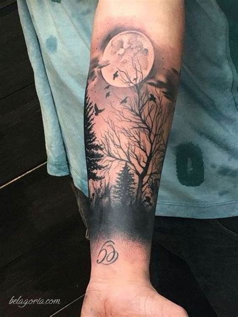 tatuajes de bosques con luna|Tatuajes paisajes bosque